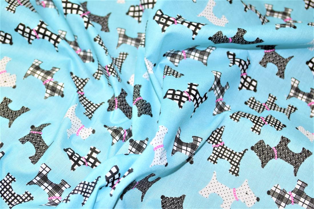 Dog Silhouette Pattern Printed Poly Cotton Fabric