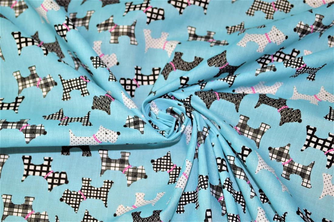Dog Silhouette Pattern Printed Poly Cotton Fabric