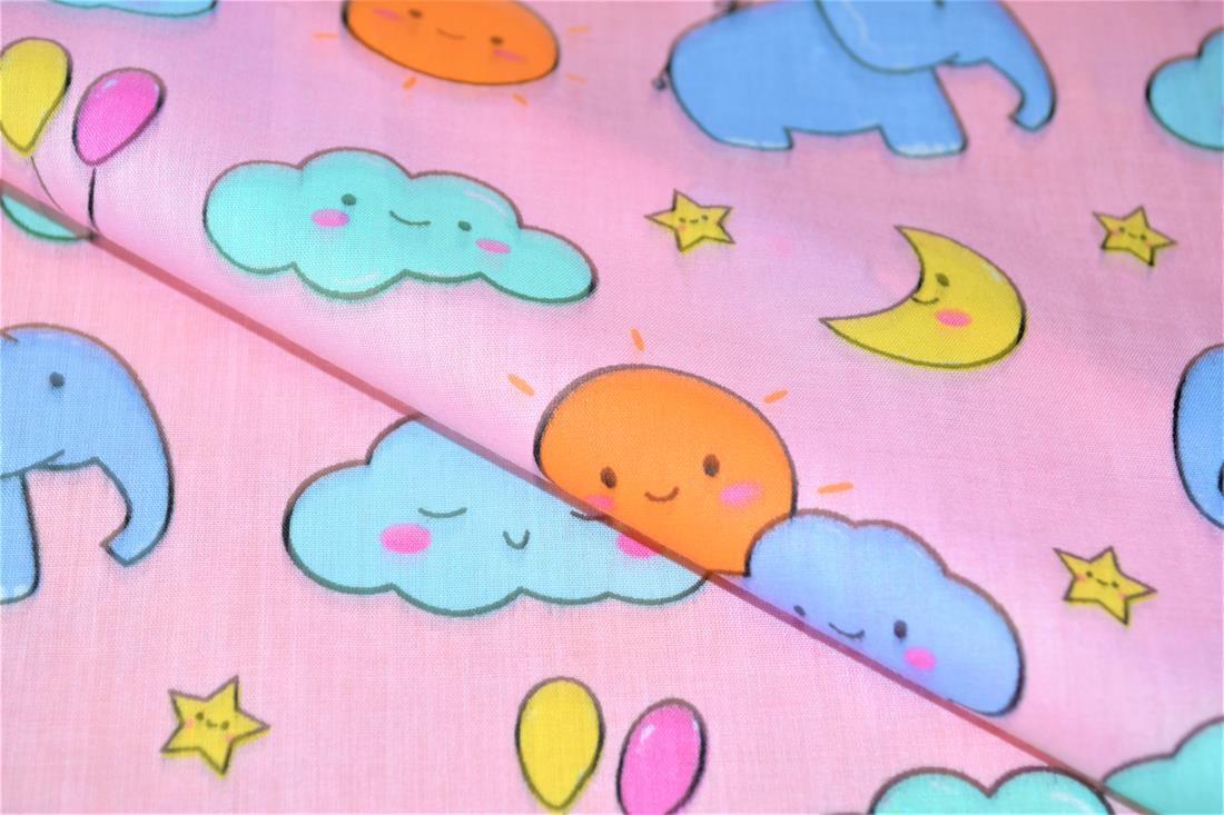 Cartoon Elephants Printed Poly Cotton Fabric
