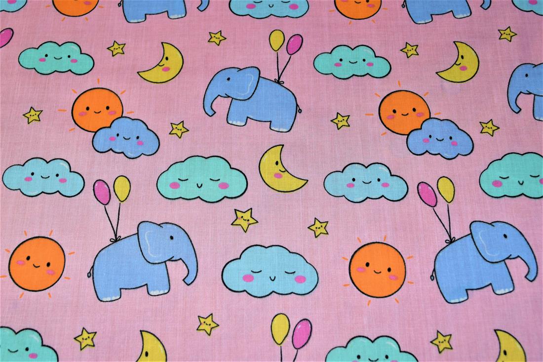 Cartoon Elephants Printed Poly Cotton Fabric