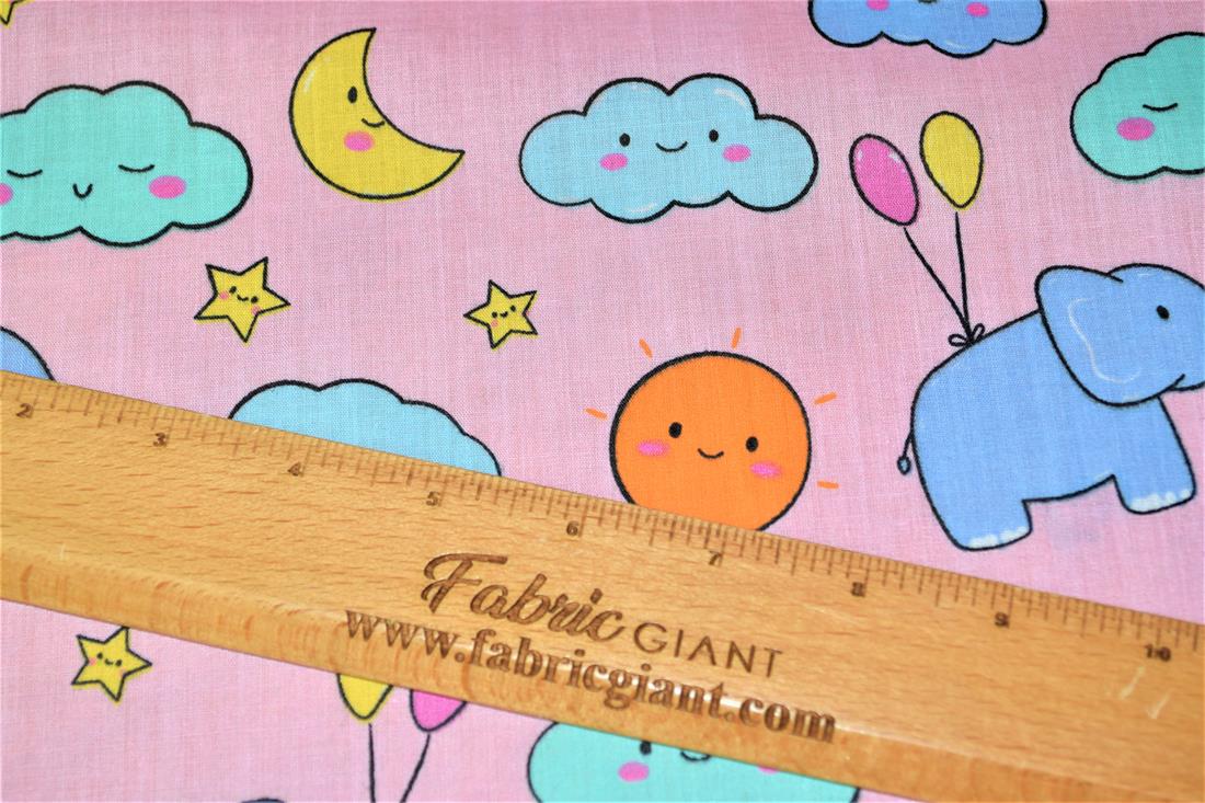 Cartoon Elephants Printed Poly Cotton Fabric