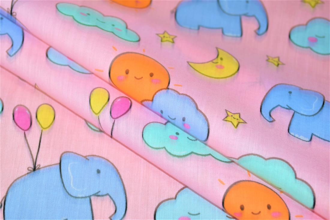 Cartoon Elephants Printed Poly Cotton Fabric