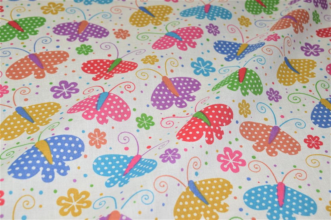 White Printed Poly Cotton Fabric