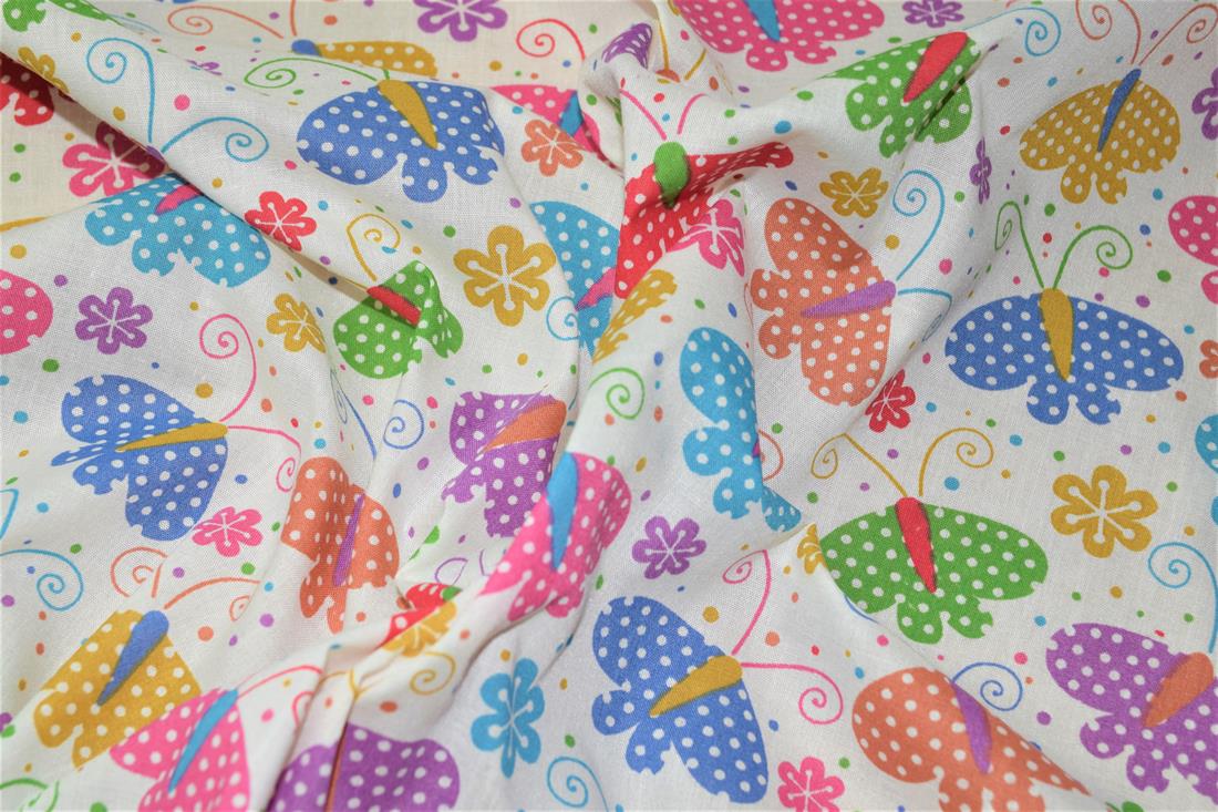 White Printed Poly Cotton Fabric