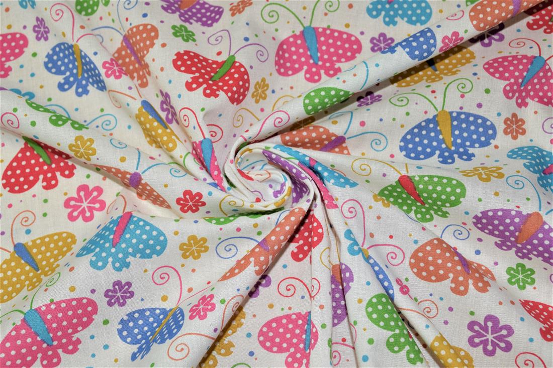White Printed Poly Cotton Fabric