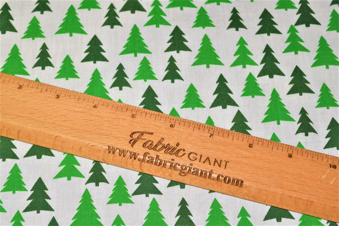 White & Green Printed Christmas Festive Polycotton Fabric