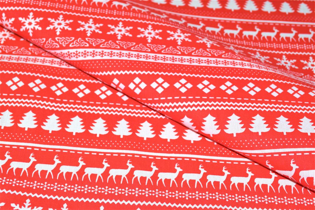 Red Christmas Snowflake Patterns Printed Festive Polycotton Fabric