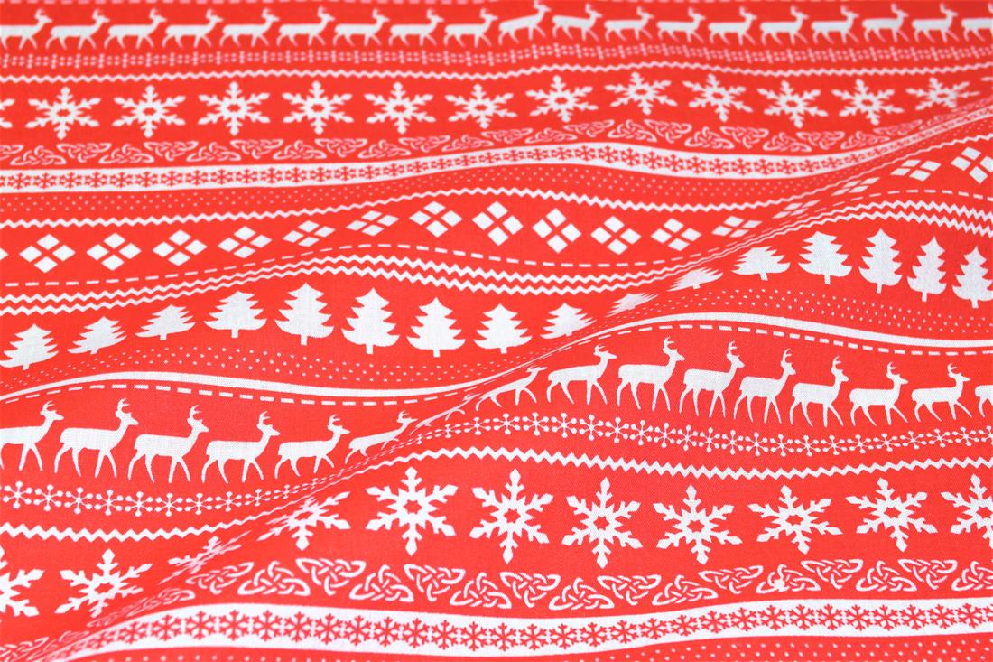 Red Christmas Snowflake Patterns Printed Festive Polycotton Fabric