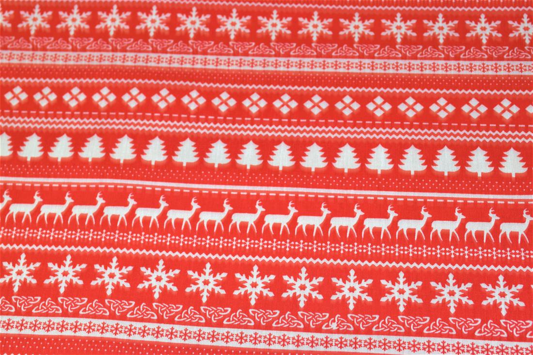 Red Christmas Snowflake Patterns Printed Festive Polycotton Fabric