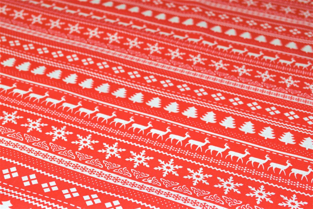 Red Christmas Snowflake Patterns Printed Festive Polycotton Fabric