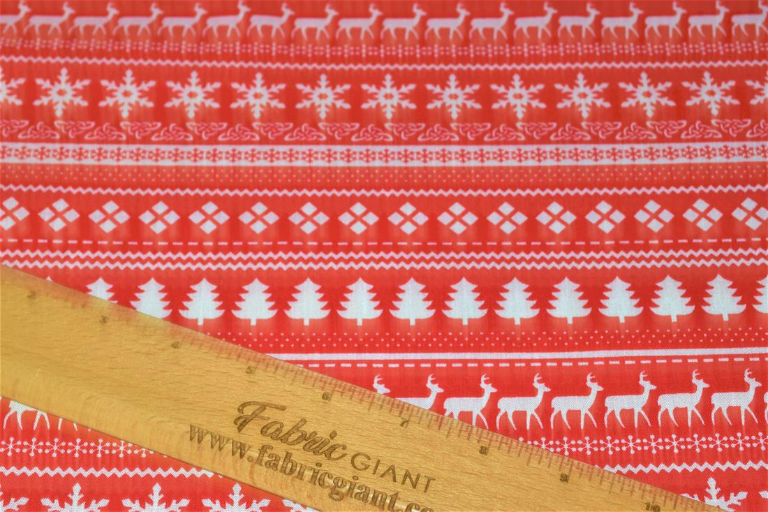 Red Christmas Snowflake Patterns Printed Festive Polycotton Fabric