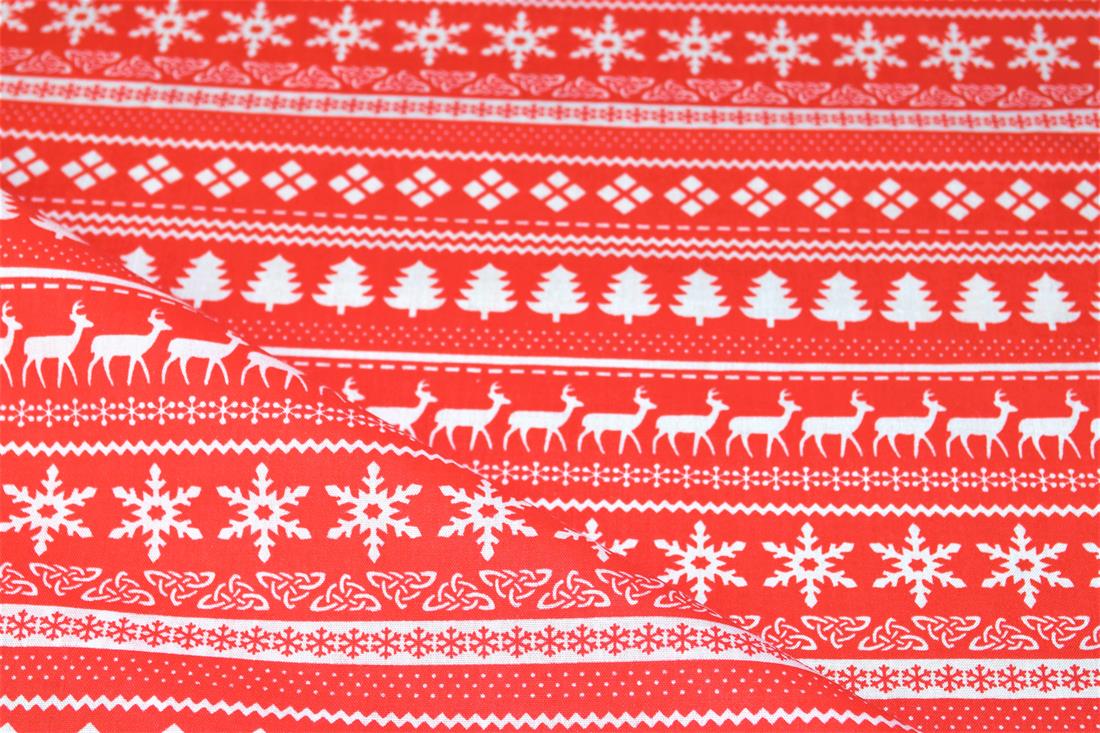 Red Christmas Snowflake Patterns Printed Festive Polycotton Fabric