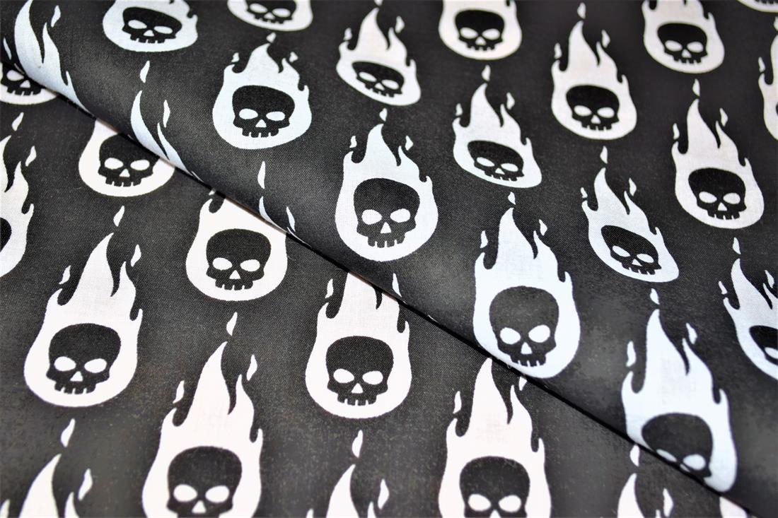 Skulls on Fire Printed Poly Cotton Fabric
