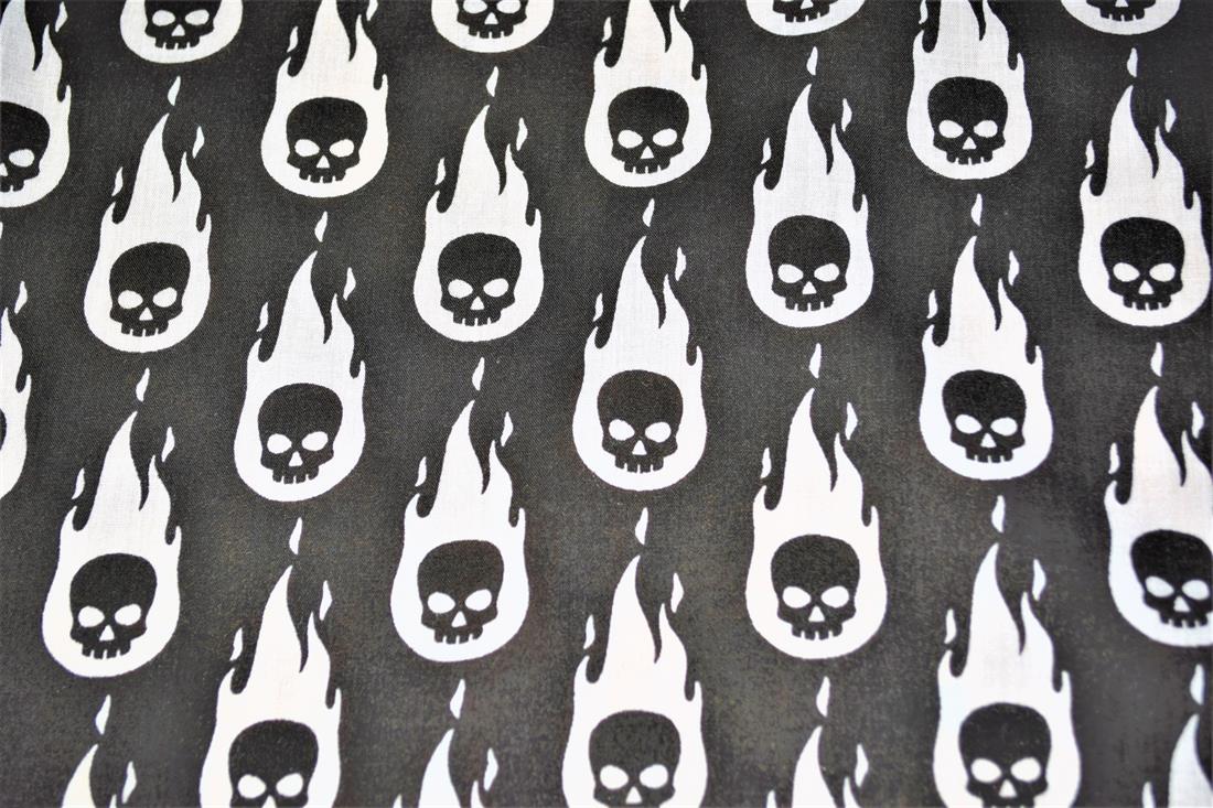 Skulls on Fire Printed Poly Cotton Fabric