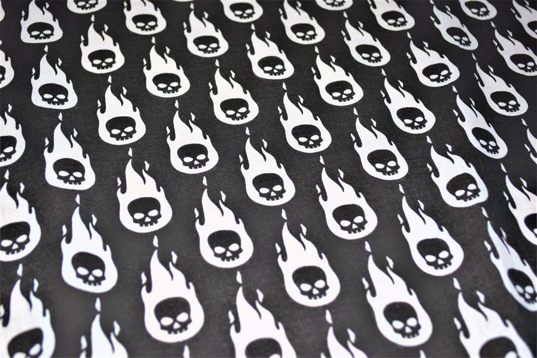 Skulls on Fire Printed Poly Cotton Fabric