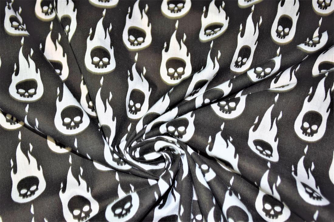 Skulls on Fire Printed Poly Cotton Fabric
