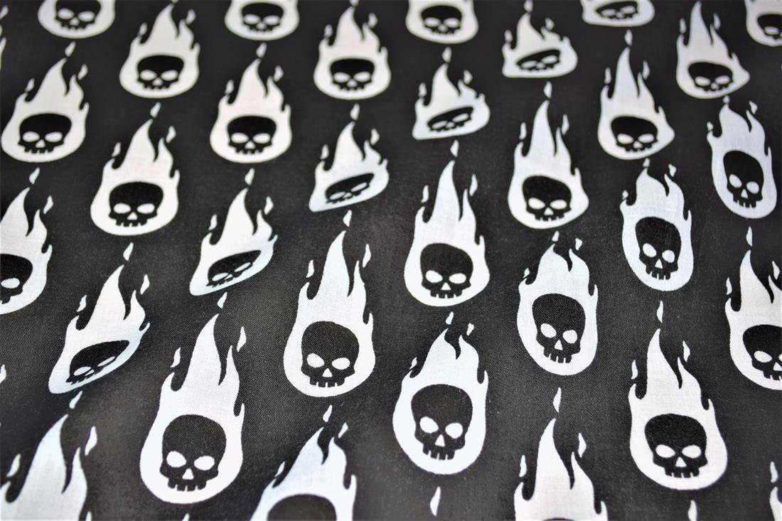 Skulls on Fire Printed Poly Cotton Fabric