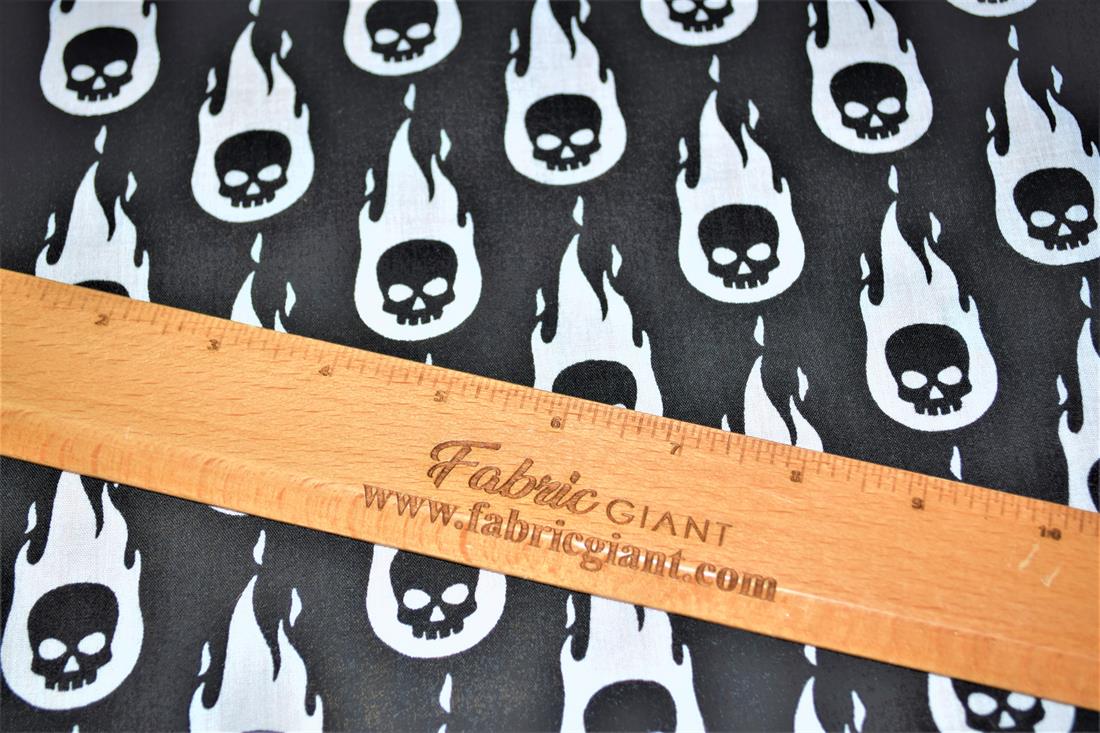 Skulls on Fire Printed Poly Cotton Fabric