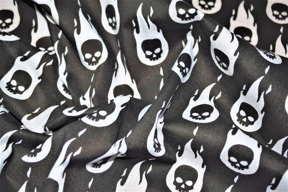 Skulls on Fire Printed Poly Cotton Fabric
