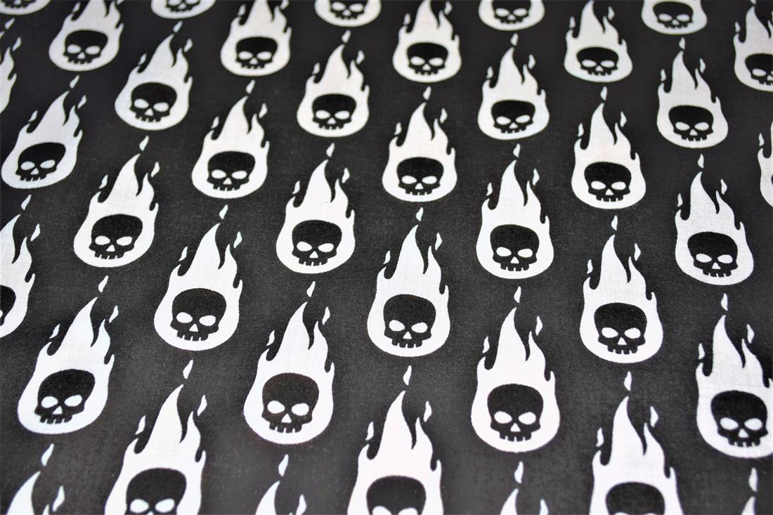 Skulls on Fire Printed Poly Cotton Fabric