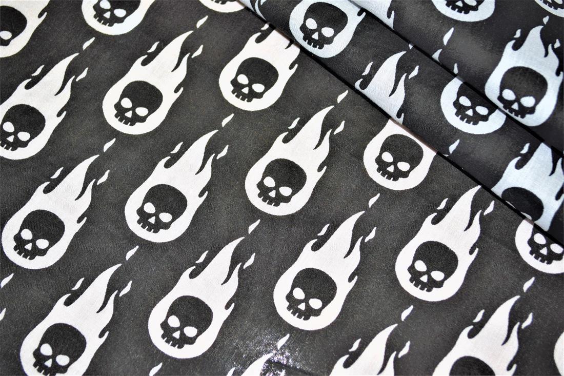 Skulls on Fire Printed Poly Cotton Fabric