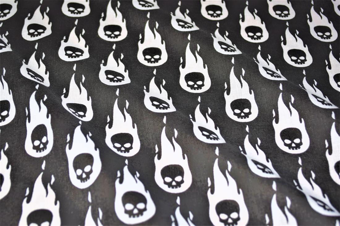 Skulls on Fire Printed Poly Cotton Fabric