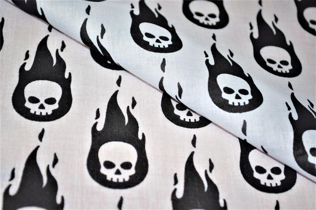 Skulls on Fire Printed Poly Cotton Fabric