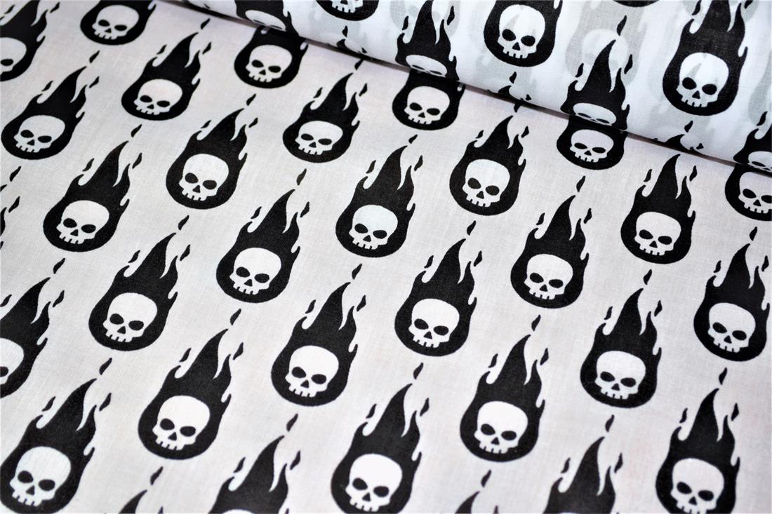Skulls on Fire Printed Poly Cotton Fabric
