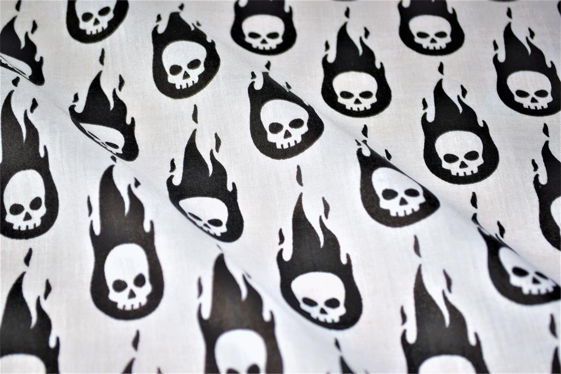 Skulls on Fire Printed Poly Cotton Fabric