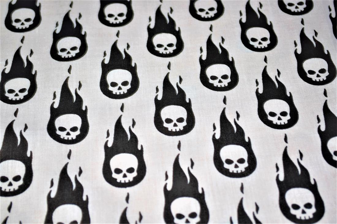 Skulls on Fire Printed Poly Cotton Fabric
