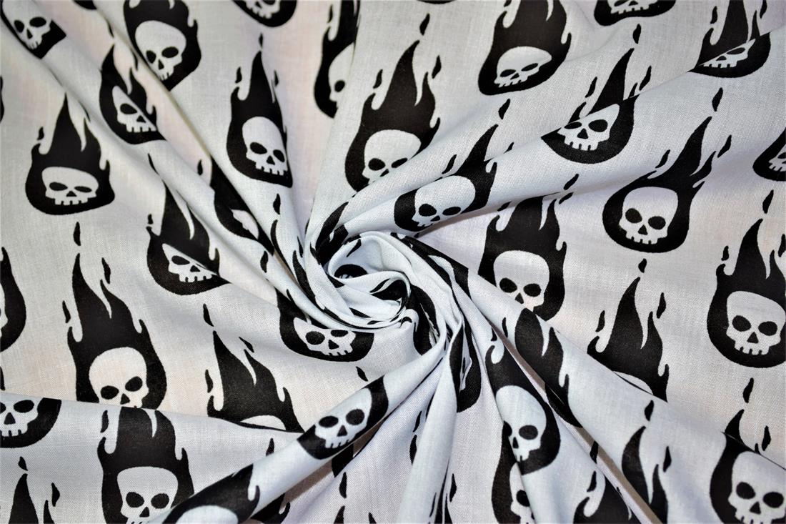 Skulls on Fire Printed Poly Cotton Fabric