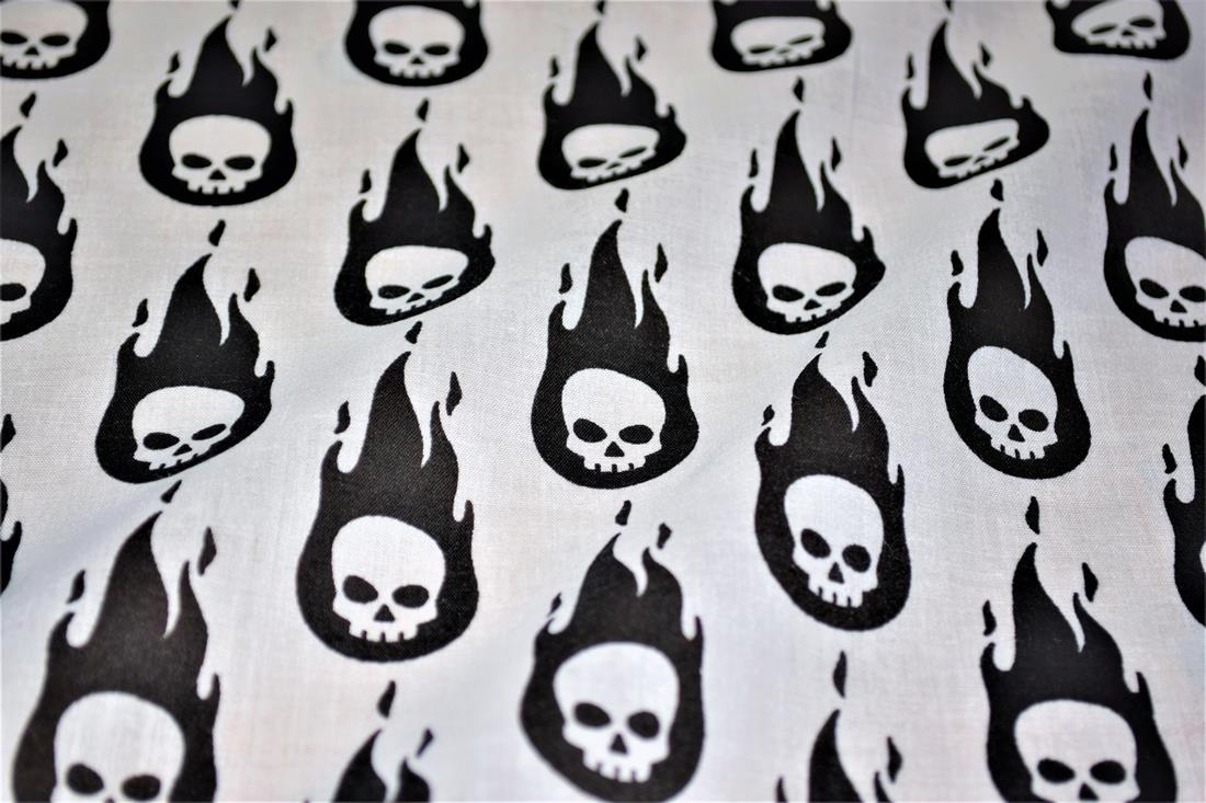 Skulls on Fire Printed Poly Cotton Fabric
