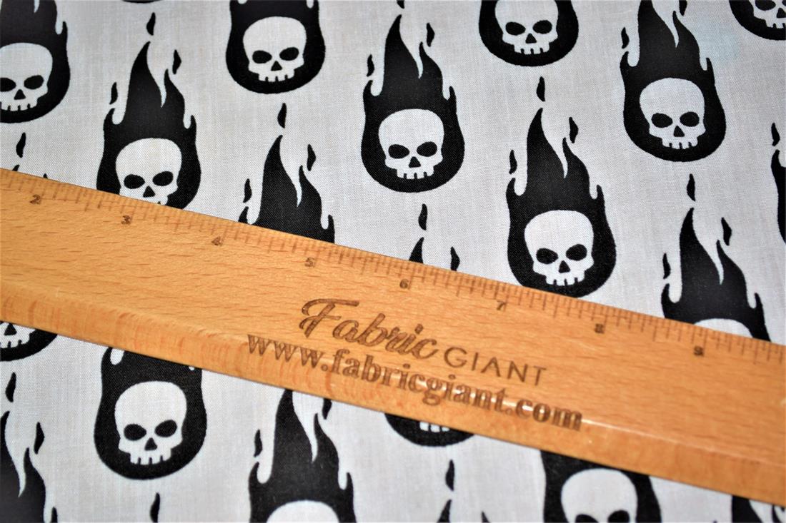 Skulls on Fire Printed Poly Cotton Fabric