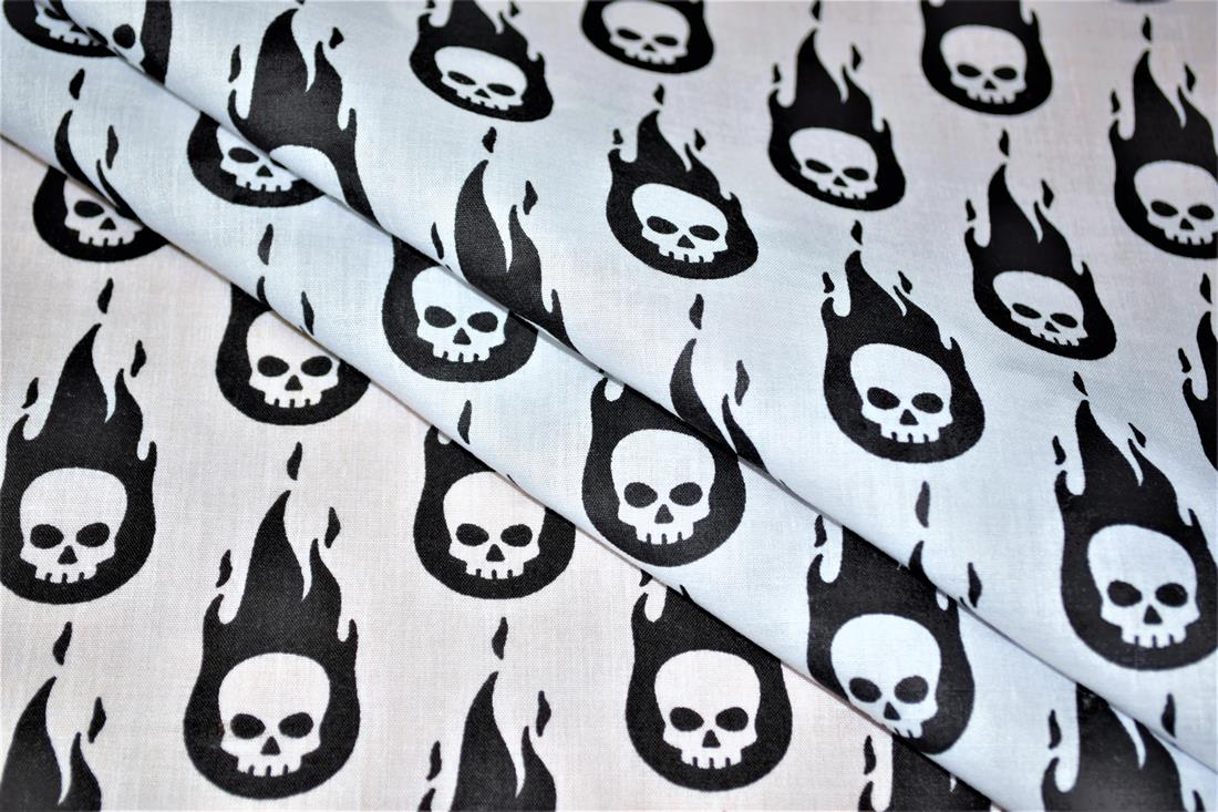 Skulls on Fire Printed Poly Cotton Fabric