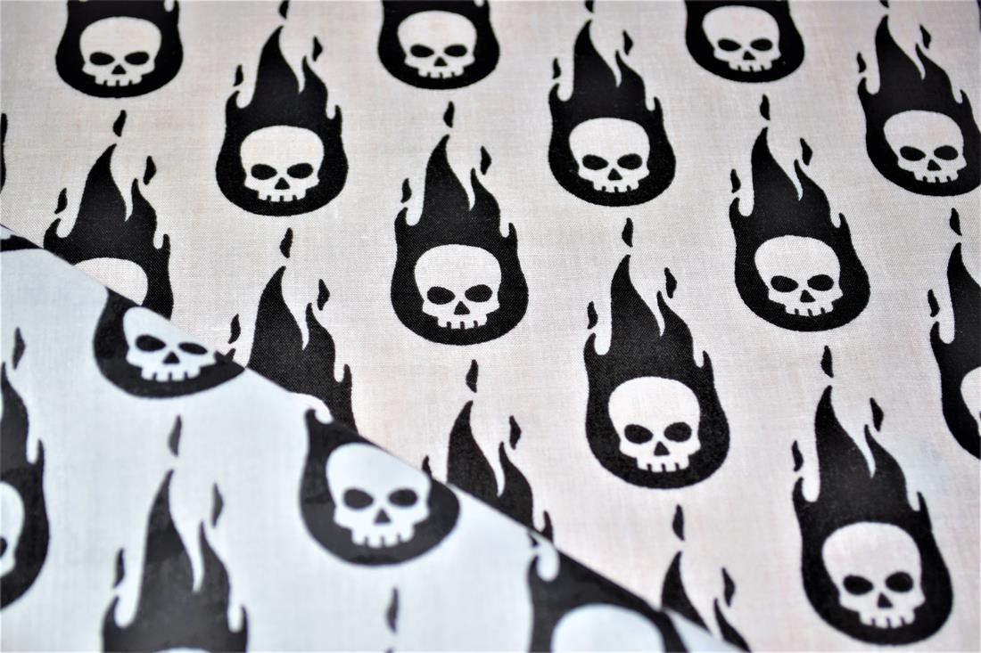 Skulls on Fire Printed Poly Cotton Fabric