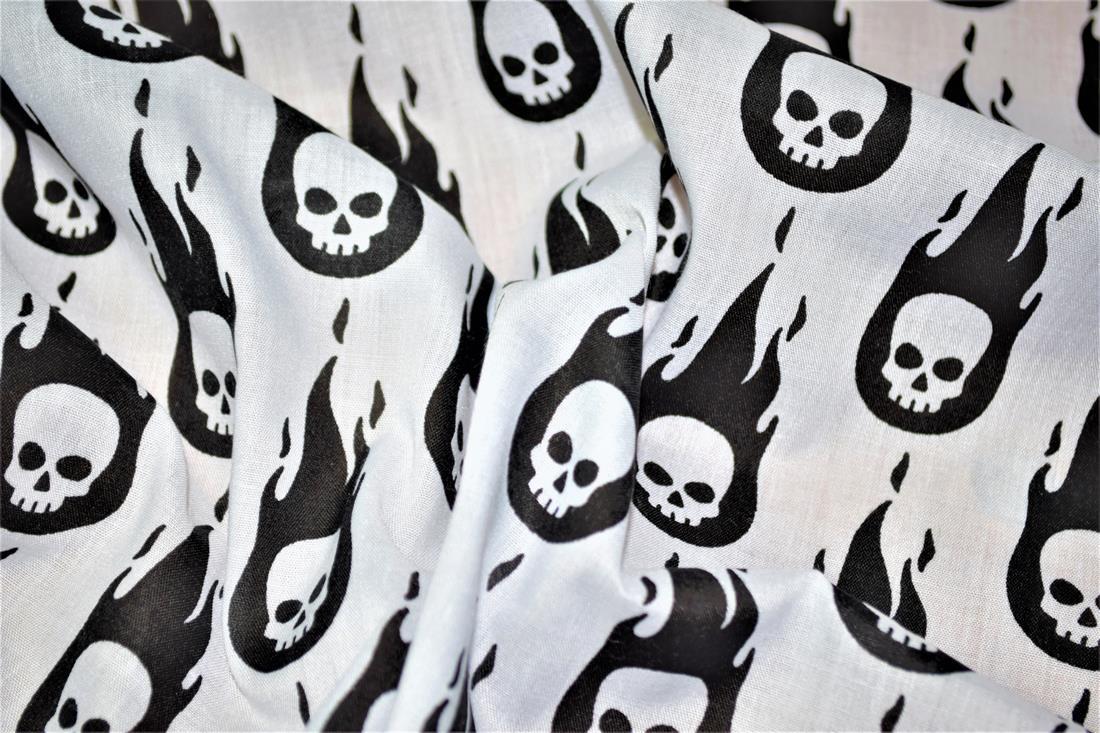 Skulls on Fire Printed Poly Cotton Fabric