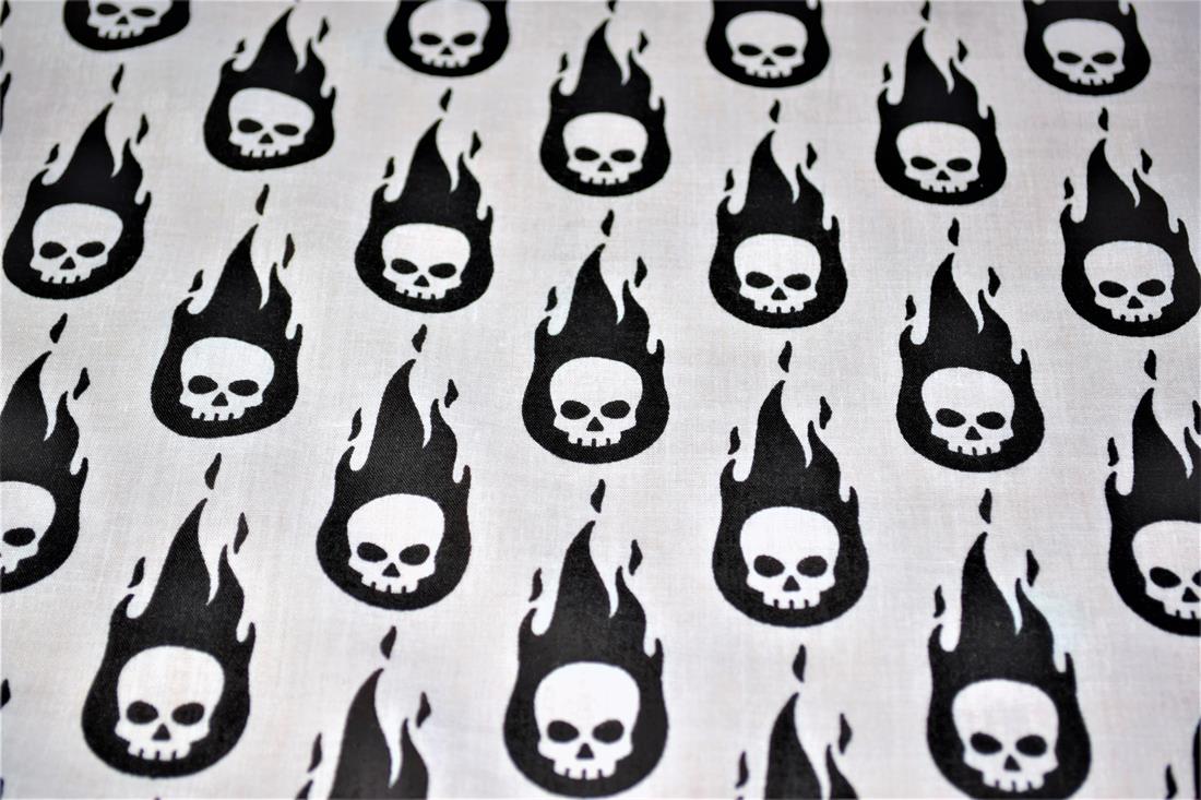 Skulls on Fire Printed Poly Cotton Fabric