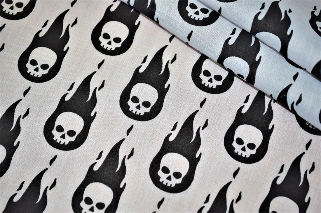 Skulls on Fire Printed Poly Cotton Fabric