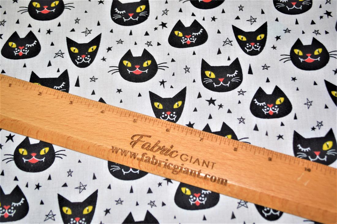 Black Cats Printed Poly Cotton Fabric