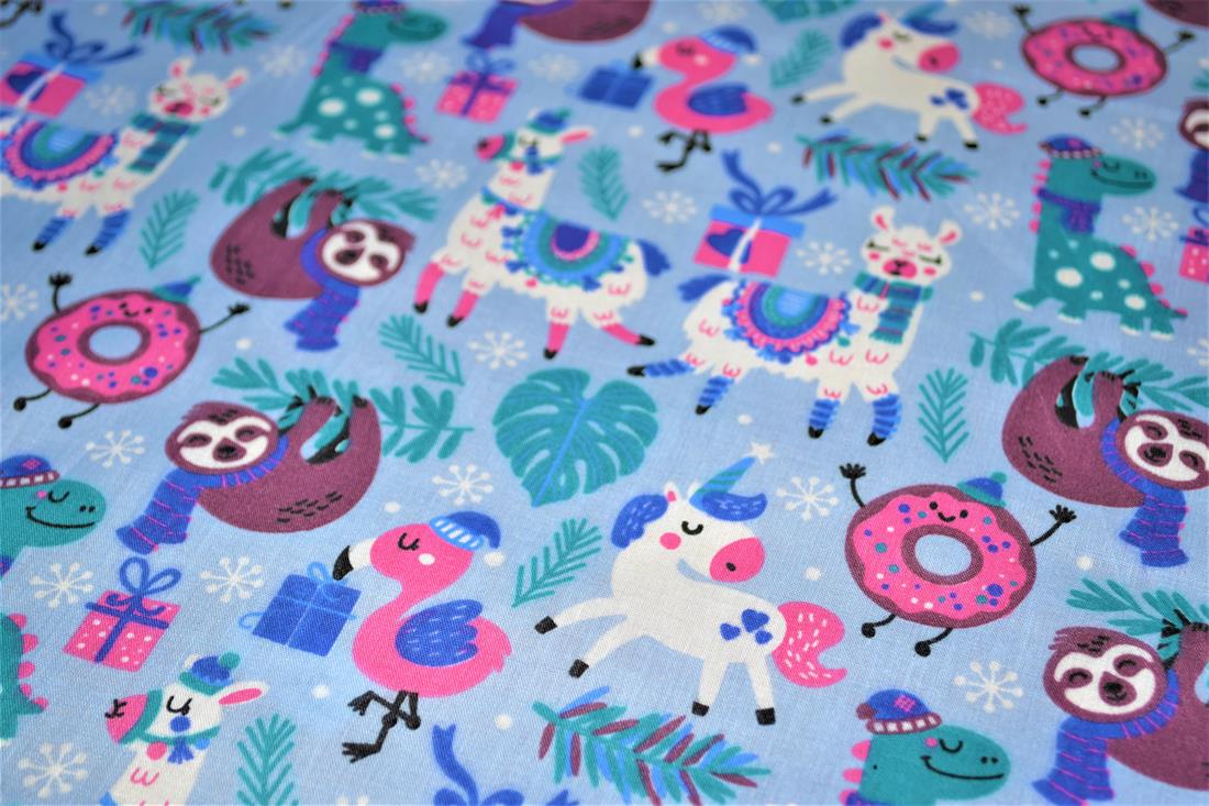 Blue MP Animal Xmas Mish Mash Polycotton A Playful Vibrant Printed…