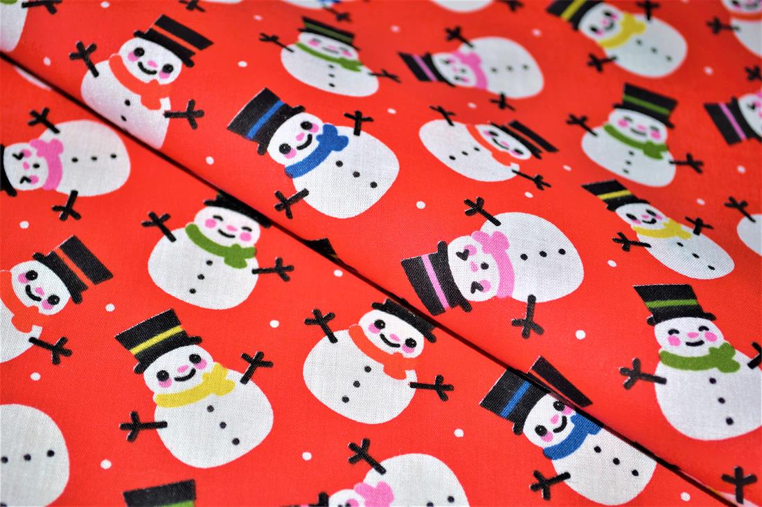 MP Smiley Snowman Polycotton A Playful Vibrant Printed with a…