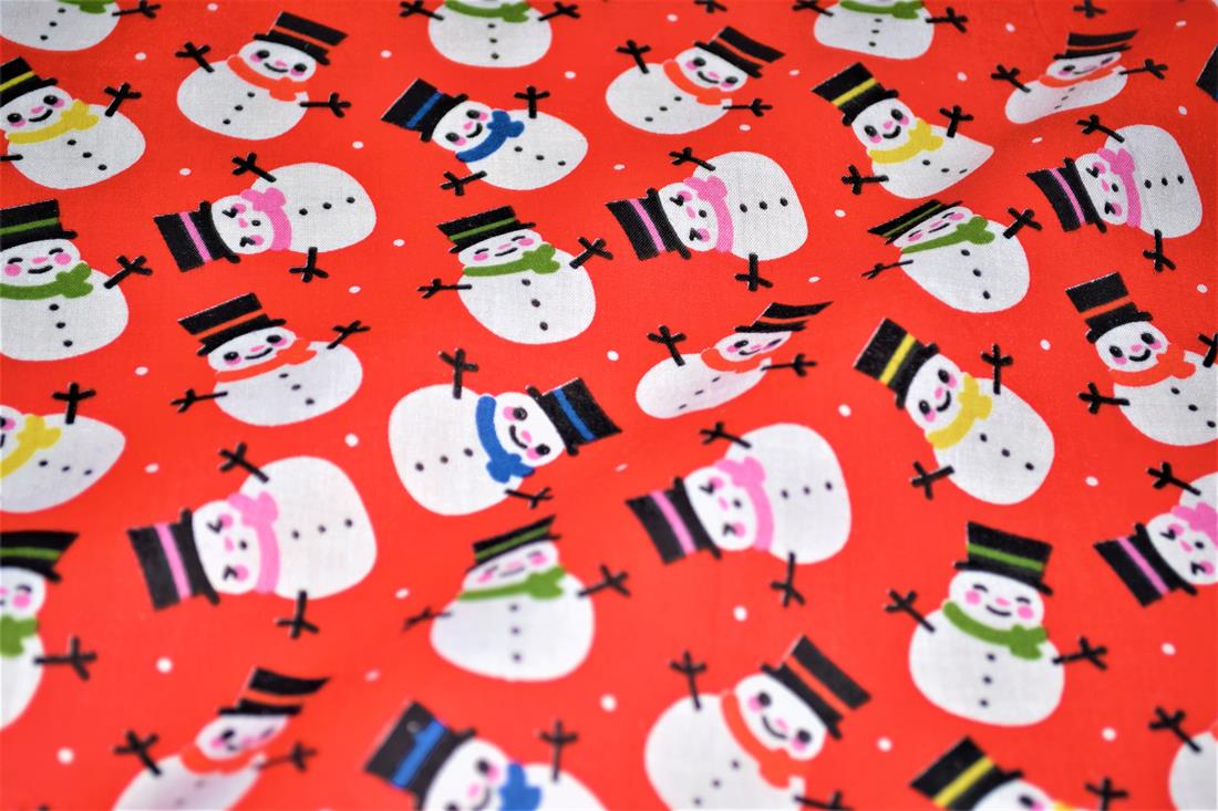 MP Smiley Snowman Polycotton A Playful Vibrant Printed with a…