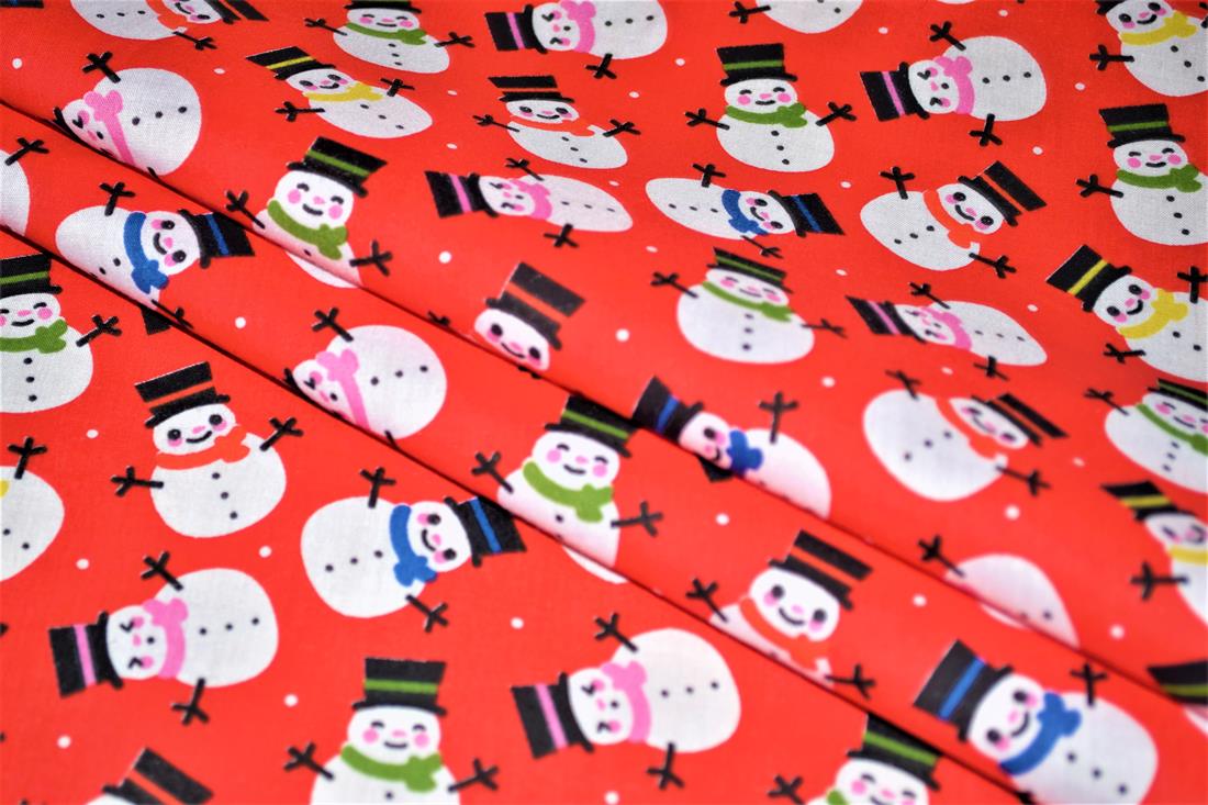 MP Smiley Snowman Polycotton A Playful Vibrant Printed with a…