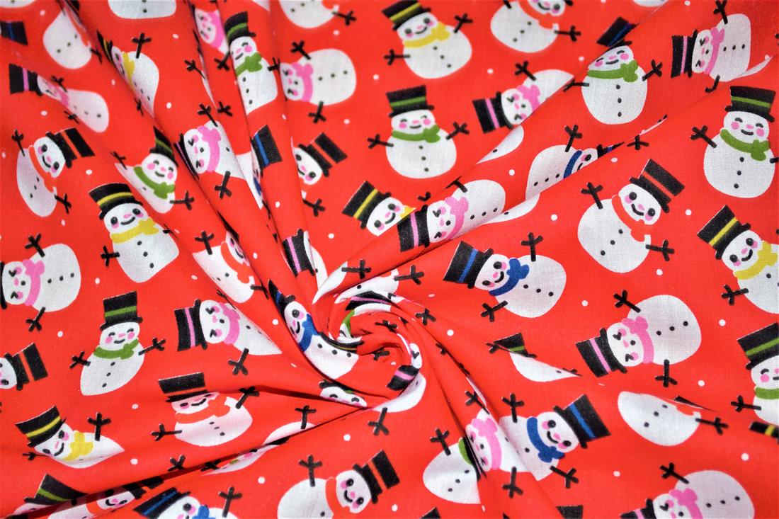 MP Smiley Snowman Polycotton A Playful Vibrant Printed with a…