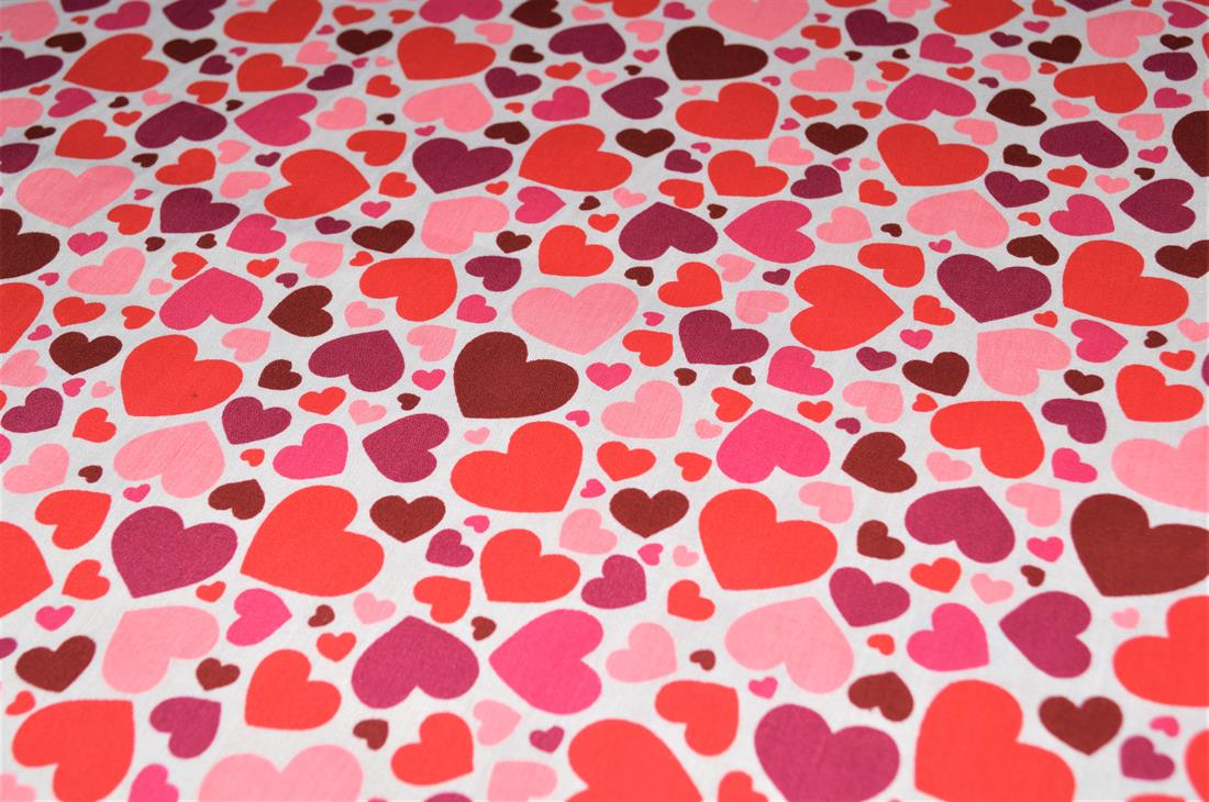 Pink Printed Polycotton Fabric, Heart Desing