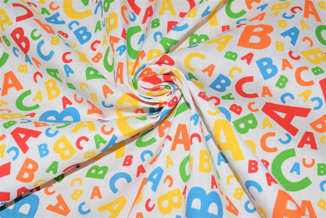 Alphabet Letter Printed Polycotton Fabric