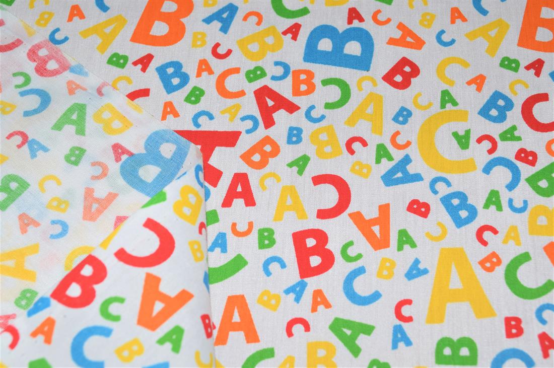 Alphabet Letter Printed Polycotton Fabric