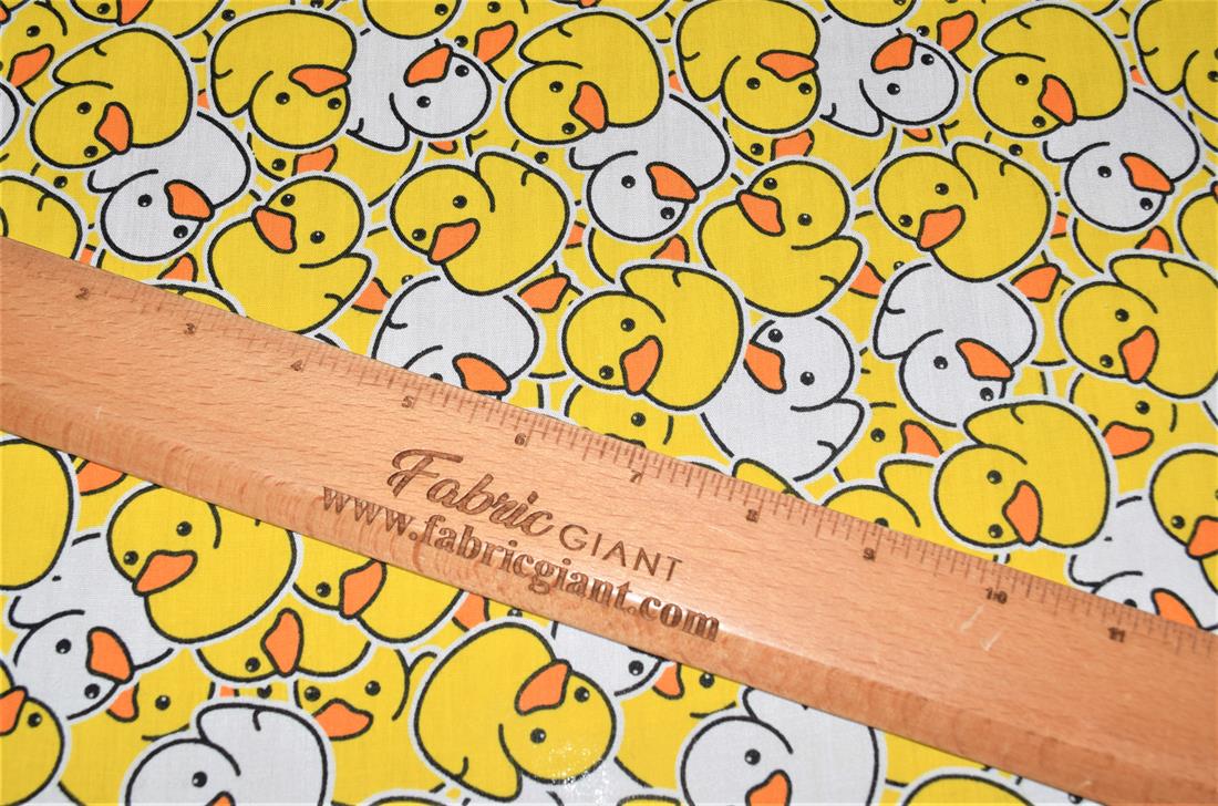 Yellow Printed Polycotton Fabric, Ducks Desing