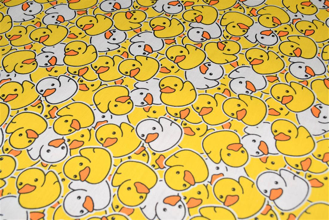 Yellow Printed Polycotton Fabric, Ducks Desing