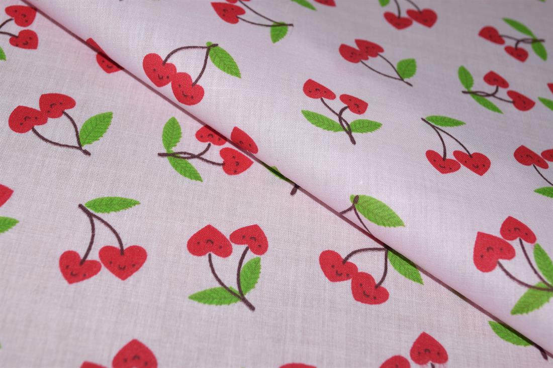 Cherry Love Printed Polycotton Fabric